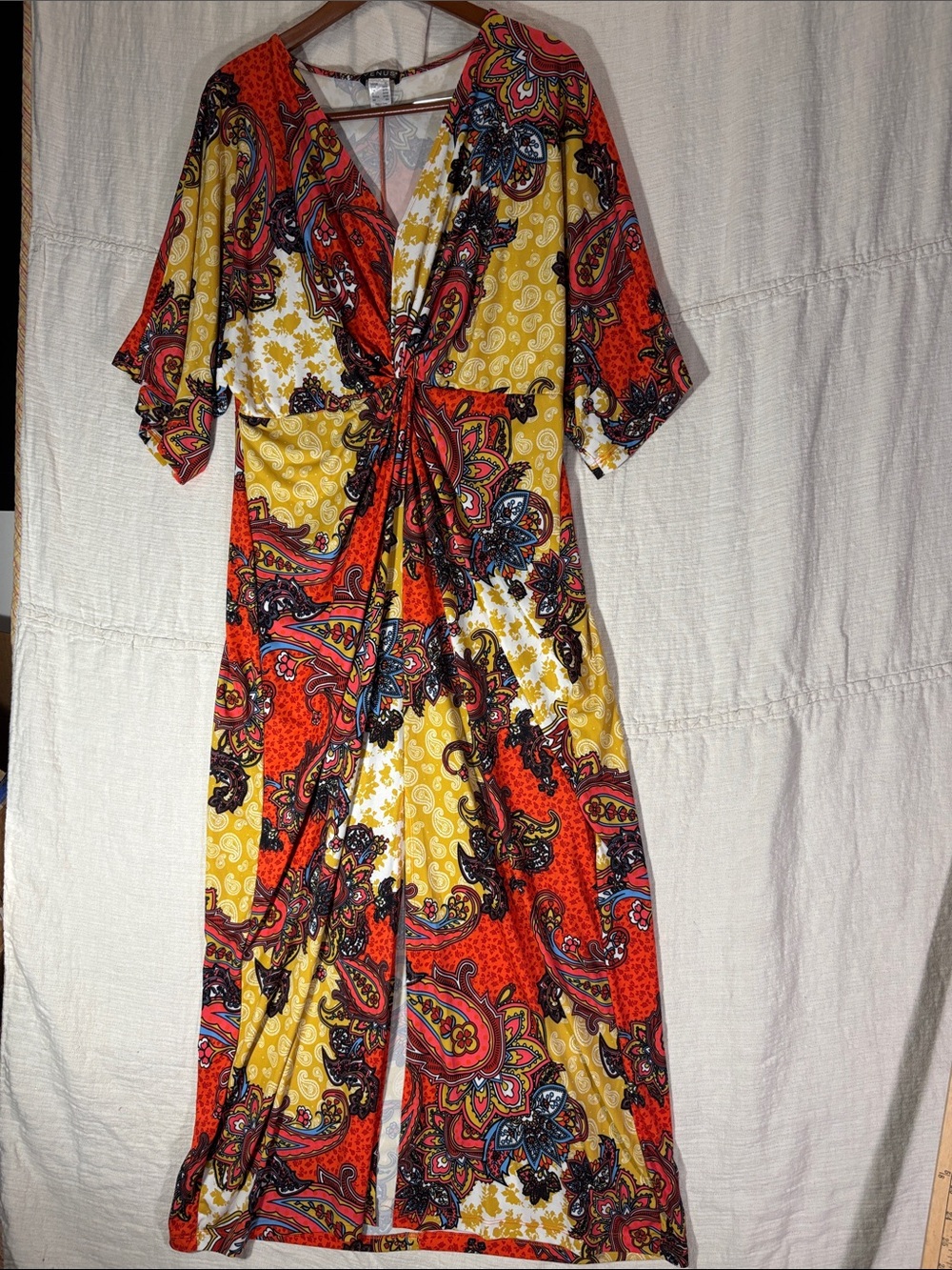 VENUS Twist Front Paisley Maxi Dress Orange Yellow Resortwear Boho Retro XL EUC